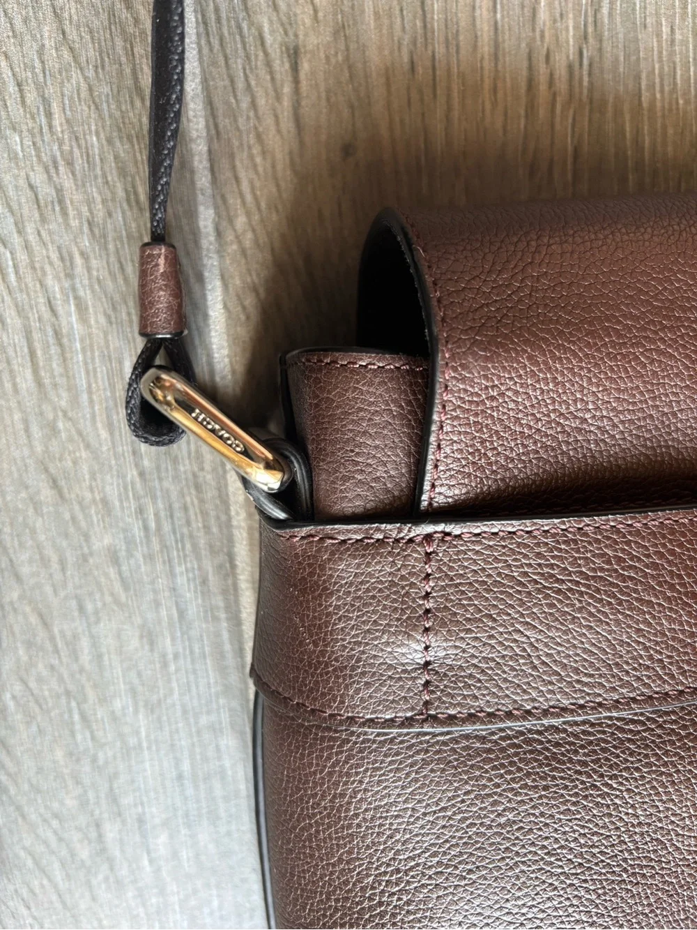 Coach Men's Chocolate Brown Leather Messenger Bag with Black Strap